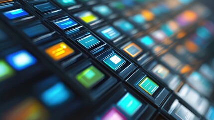 Poster - abstract view of colorful online file management system icons on a digital interface for effective s