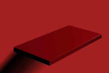 Wall Mural - minimalist red 3d rectangular shelf platform with soft shadows. blank red product studio background,