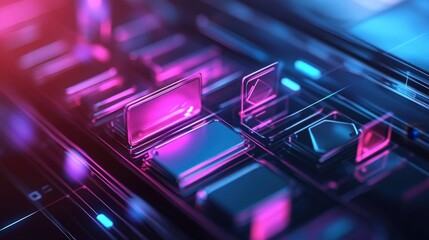 Fototapete - Futuristic Digital Interface for Document Management System with Colorful Neon Elements in an Online File Storage Environment