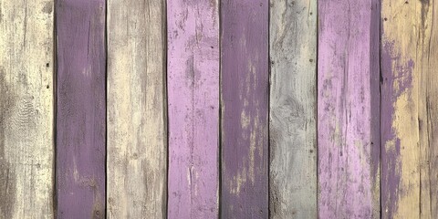 Wall Mural - Retro textured background of wooden boards with vertical planks in shades of purple, beige and gray creating a rustic and artistic ambiance.