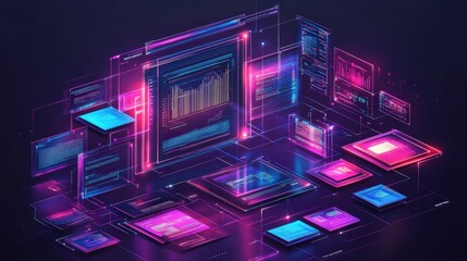 Poster - digital interface representing document management system for online file storage with graphs and da