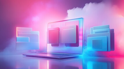 Poster - digital management system for online file storage with futuristic visualization of data organization