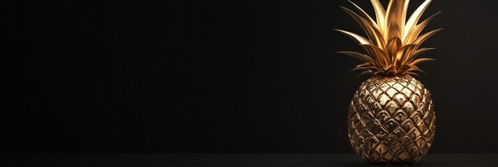 Aufkleber - Luxurious golden pineapple illuminated against a dark background for a striking and elegant display. Generative AI