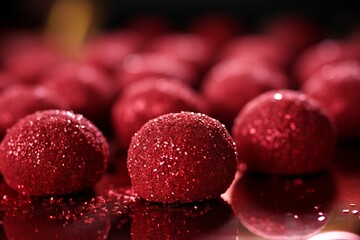 Aufkleber - Sparkling red decorations glimmer under soft lighting during festive preparations. Generative AI