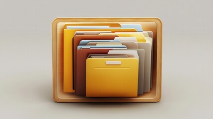 Poster - organized database management system showcasing various document folders in a wooden tray on a neutr