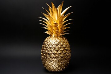 Aufkleber - Luxurious golden pineapple shines against a dark backdrop in a creative decor setup with artistic flair. Generative AI
