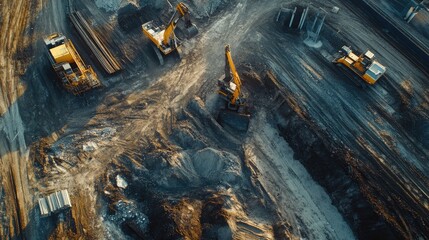 Poster - A coal mining excavation site with heavy machinery, showing excavators digging through the earth, emphasizing the energy and mining industry.