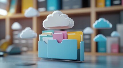 Poster - digital cloud storage for document management and online data organization in a virtual workspace en