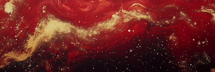 Wall Mural - abstract background with dark red and gold particle. golden light shine particles bokeh on navy blue