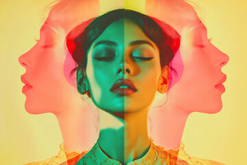 Poster - Vibrant surreal female portrait in pop art and psychedelic style generative ai concept