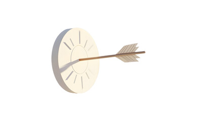 Poster - Concept of business objectives, goals, achievements and success at work. White target with an arrow in the center of the target.