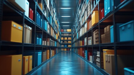 Poster - Organized Storage Area with Colorful Boxes and Files for Effective Document Management and Database Solutions in Office Environment