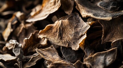 Aufkleber - A detailed macro photograph of isolated dried Chinese herbs, emphasizing the intricate textures and details of traditional medicine.