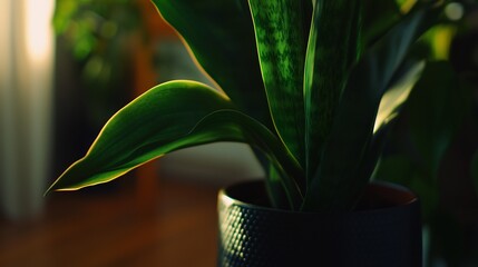 Wall Mural - Sunlit Snake Plant in a Dark Pot