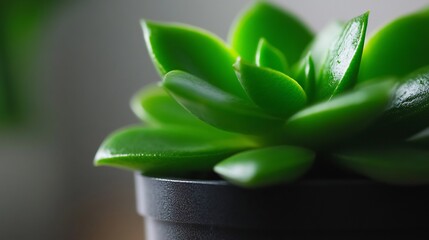 Wall Mural - Close-up of a Lush Green Succulent in a Dark Pot