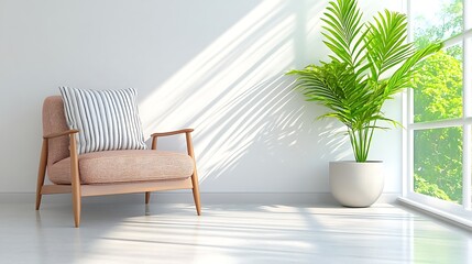 Wall Mural - Modern Room Interior Design  Relaxing Armchair  Plant  Sunlight