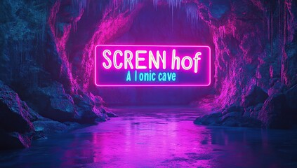 Wall Mural - 3d render of neon glowing, large, bright, colorful text