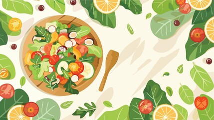  Delicious Fresh Vegetarian Salad with Organic Vegetables on Wooden Background