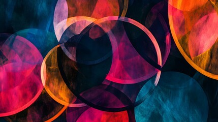 Poster - Colorful abstract circles, vivid hues blending seamlessly, modern art design, perfect for creative projects and backgrounds.