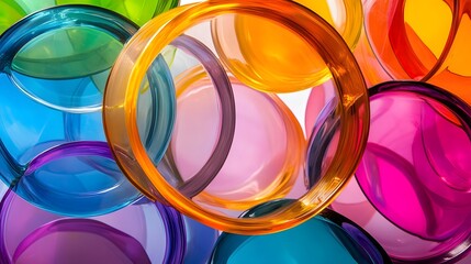 Poster - Colorful translucent circles arrangement, bright vibrant hues create a playful visual, ideal for design projects or backgrounds.