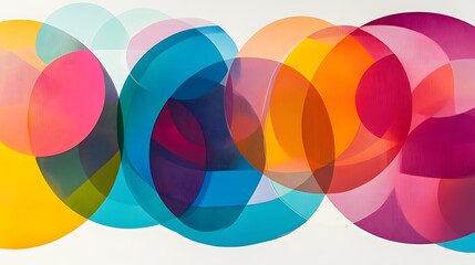 Poster - colorful abstract circles, vibrant geometric shapes blending in hues of blue, pink, orange, ideal fo
