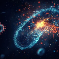 Leinwandbilder - Magnified view of a human cell under viral attack showcasing cellular structures and dynamics. Generative AI
