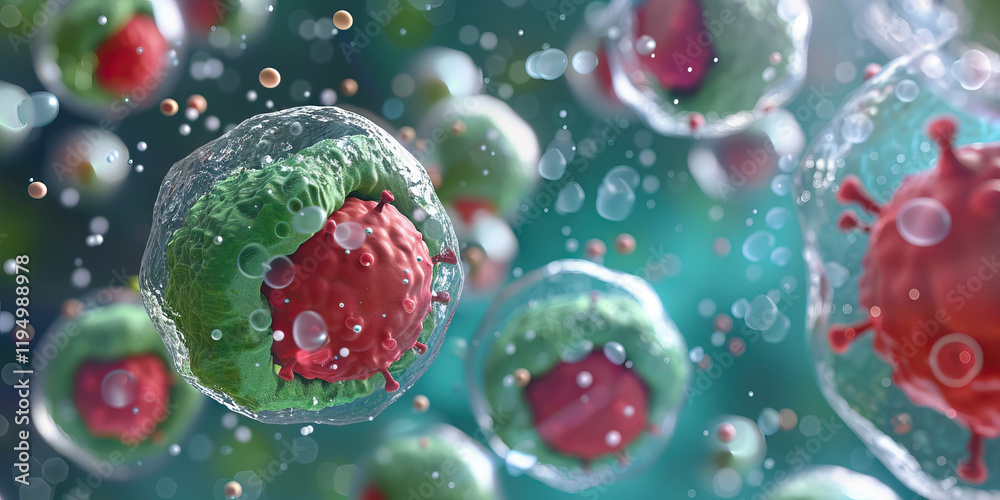 Microscopic Rendering of Cells with Internal Viral Structures Stock ...