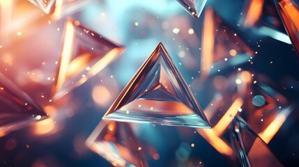Poster - abstract geometric shapes in vibrant colors, dynamic triangular forms with glowing edges, perfect fo