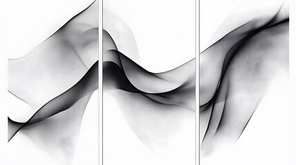 Poster - Abstract black and white waves, dynamic flow and smooth curves, suitable for background or artistic projects.