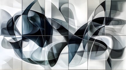 Poster - Abstract black and white art piece, swirling shapes and lines creating depth, ideal for modern decor and inspiring spaces.