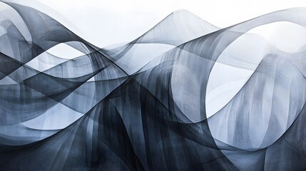 Poster - Abstract flowing waves in shades of blue and gray, emphasizing movement and fluidity, perfect for modern design projects.