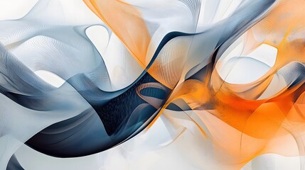 Poster - Abstract fluid shapes blending shades of orange and blue, vibrant colors creating dynamic textures, perfect for modern art themes.