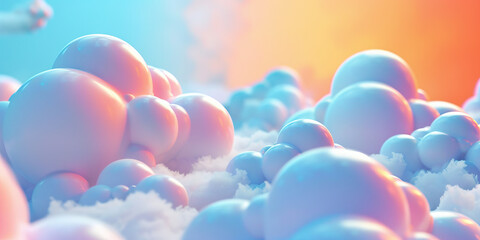 Poster - Digital Rendering of Pastel Spheres on Cloudy Surface