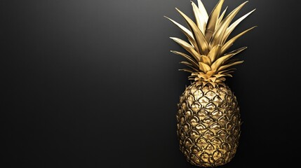 Aufkleber - Luxurious golden pineapple against a sleek black background showcasing opulence and style in decor and design. Generative AI