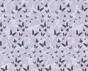 Poster - Seamless pixel background with butterflies.
