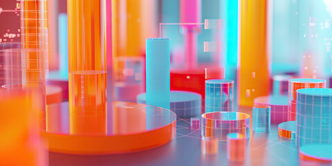 Poster - Abstract 3D Composition of Colored Cylinders and Cubes