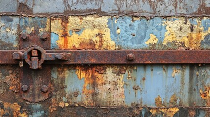 Poster - A rusty lock secures a weathered metal gate, symbolizing the quiet decline of urban spaces and the wear and tear of time.