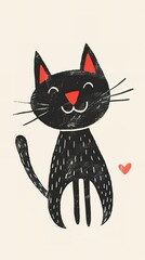 Adorable Black Cat Illustration: A Happy Feline Friend