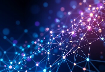 Poster - Abstract Network Connections Glowing Nodes Blue Purple Design