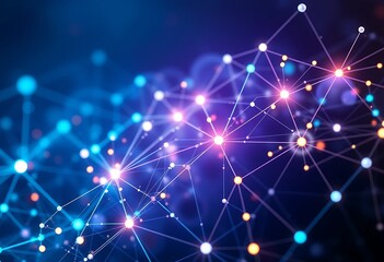 Poster - Glowing Network Nodes Abstract Digital Connections Deep Blue Background
