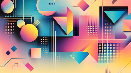 Poster - Vibrant geometric abstract art, colorful shapes and patterns blending in a dynamic composition, perfect for modern decor.
