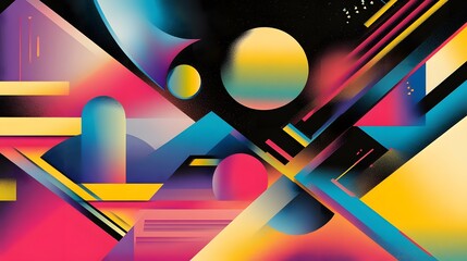 Poster - Vibrant abstract artwork, dynamic colors and geometric shapes creating a lively atmosphere, perfect for modern decor or creative spaces.