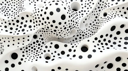 Poster - Abstract Surface with Black Dots and White Flowing Shapes, Modern Artistic Design, Minimalist Style, Textured Background