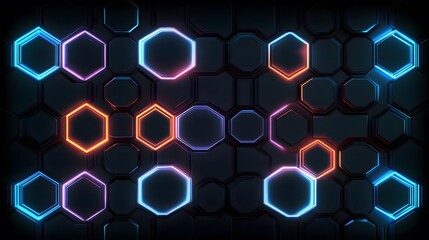 Poster - Abstract vibrant graphic design featuring glowing circular patterns, suitable for technology themes or digital art presentations.