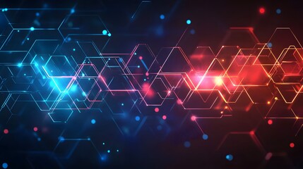 Poster - Abstract digital light wave, vibrant blue and red glowing lines with sparkles, futuristic design ideal for technology themes.