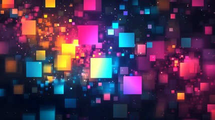 Poster - Vibrant abstract digital background, colorful squares in shades of blue, pink, orange and purple, suitable for tech themes.