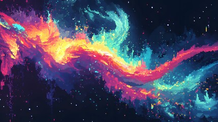 Poster - Vibrant cosmic waves in vivid colors, abstract art showcasing swirling hues, perfect for backgrounds or posters.