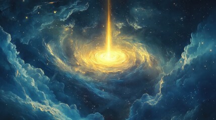 Wall Mural - A view from space to a spiral galaxy and stars. Universe filled with stars.
