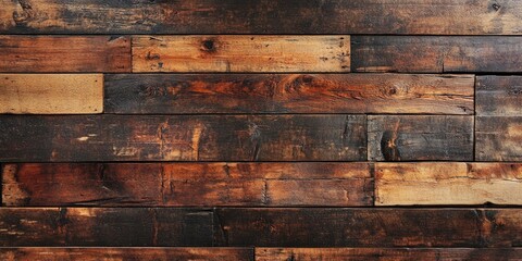 Wall Mural - Textured aged wooden surface with rich brown and black tones horizontally arranged to create a rustic and warm background ideal for various designs.