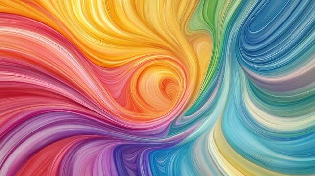 Elegant abstract rainbow swirls on a pastel background, highlighting pride and unity, with ample space for text
